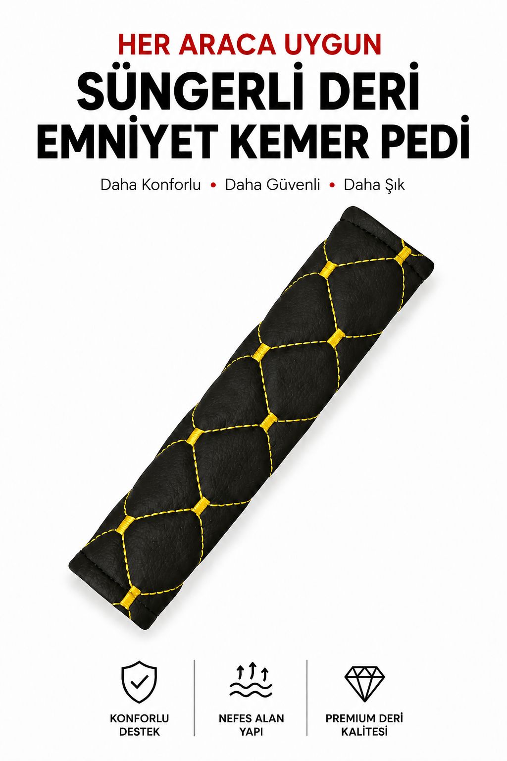 1 Suni Deri Emniyet Kemeri Pedi – Süngerli Oto Kemer Kılıfı - Görsel 1