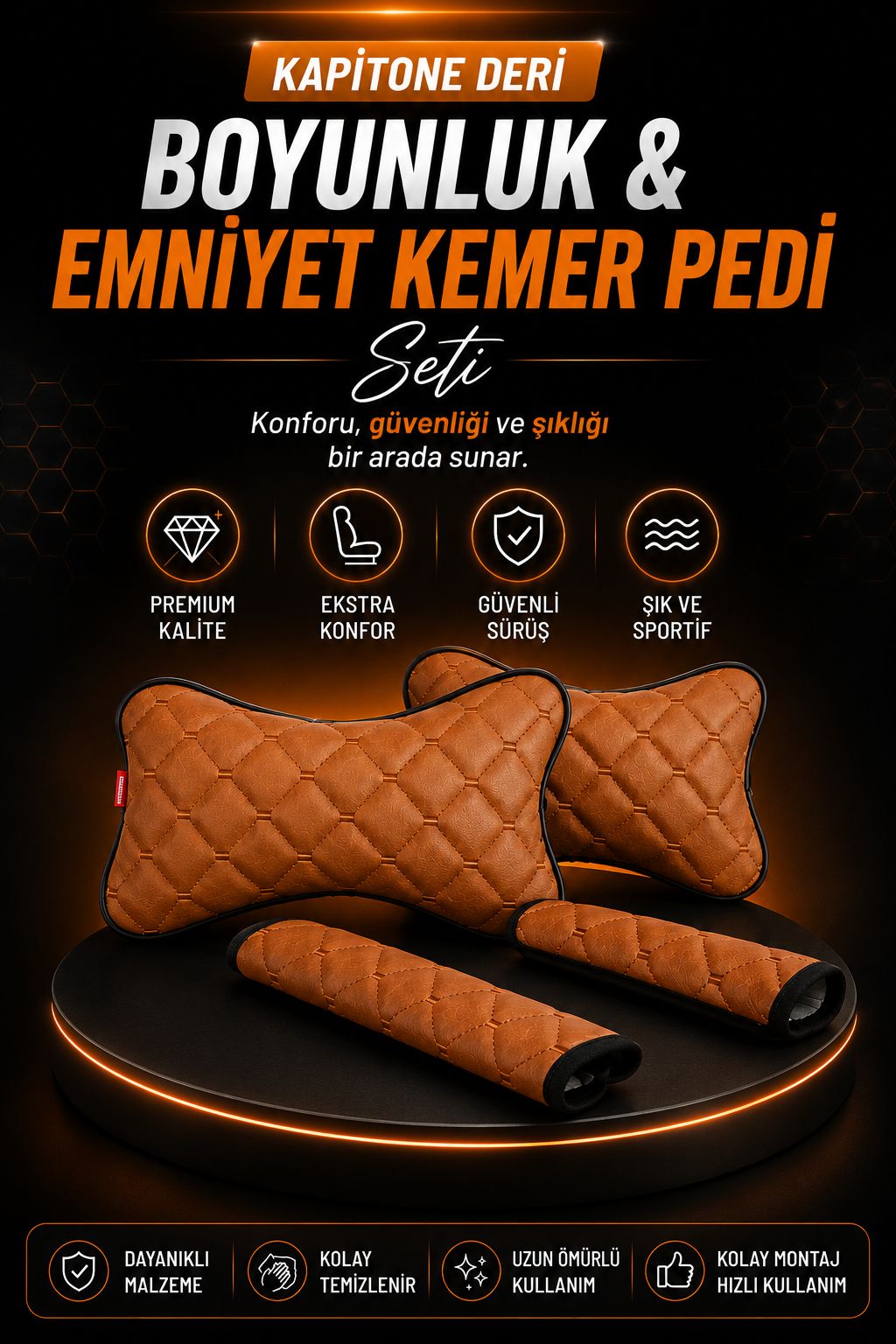 1 Oto Boyun Yastığı ve Emniyet Kemeri Pedi Seti – 4 Parça - Görsel 1